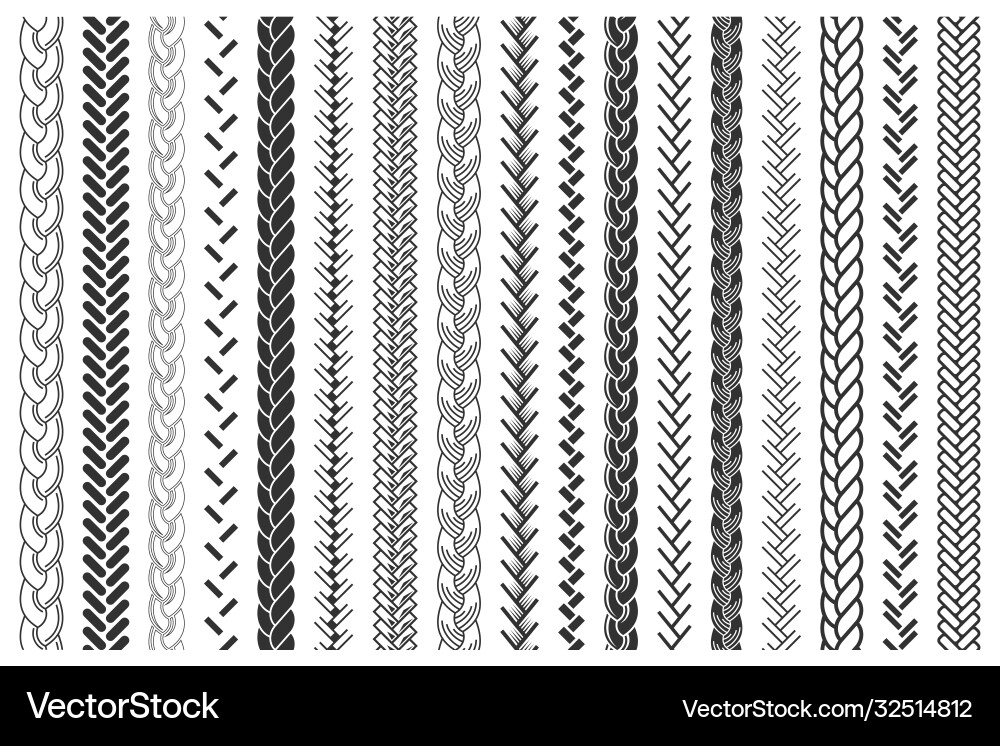 Plait and braids pattern brushes set vector image