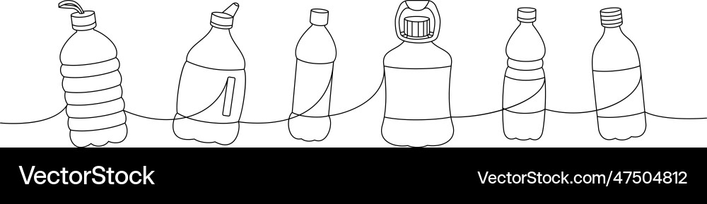 Plastic bottles one line continuous drawing empty Plastic bottles one line continuous drawing empty Vector Image