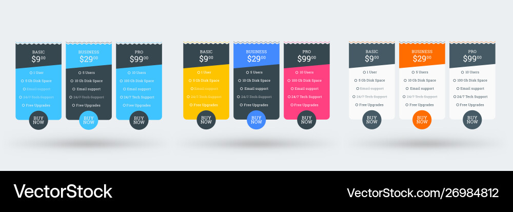 Pricing table design template plans Vector Image