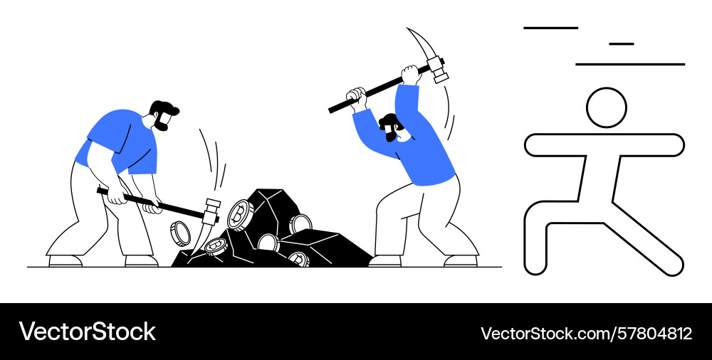 Workers breaking rocks with tools while a running Workers breaking rocks with tools while a running vector image