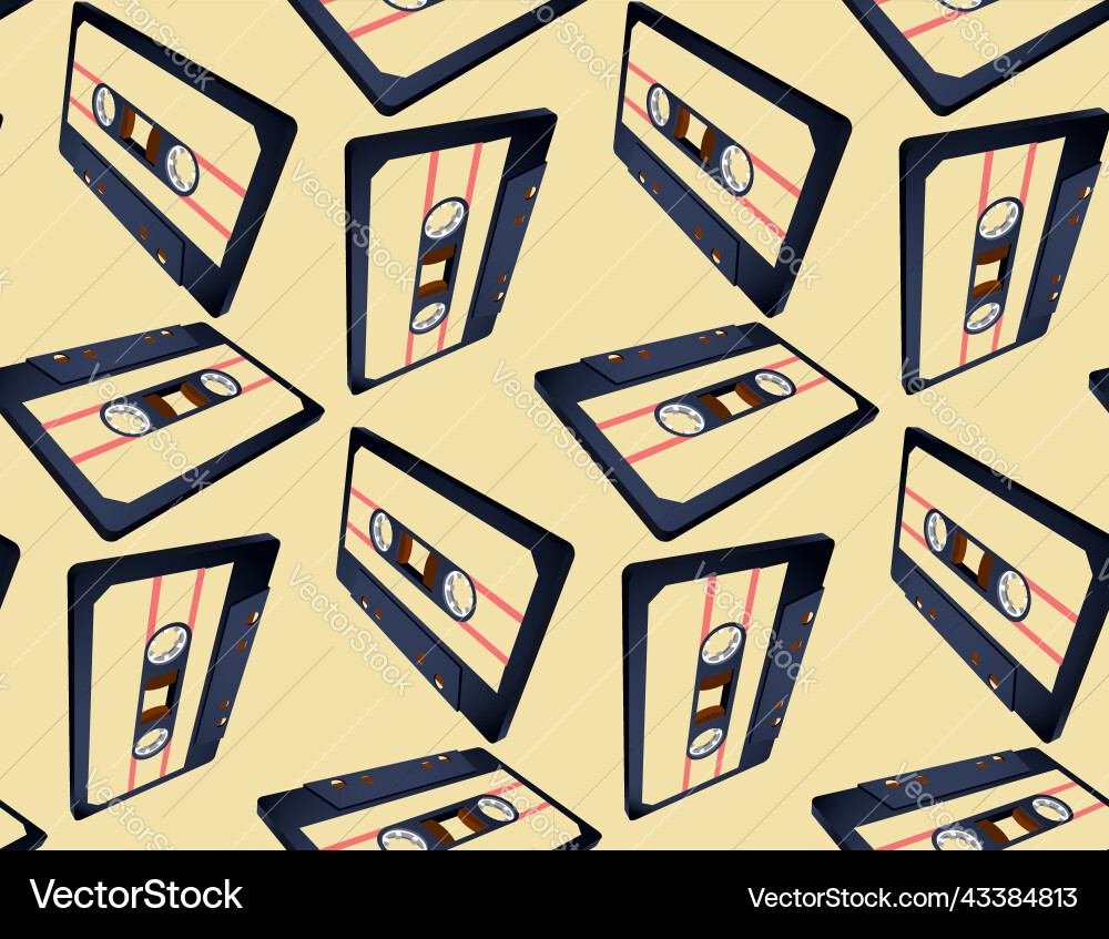 Compact cassette seamless pattern with floating vector image