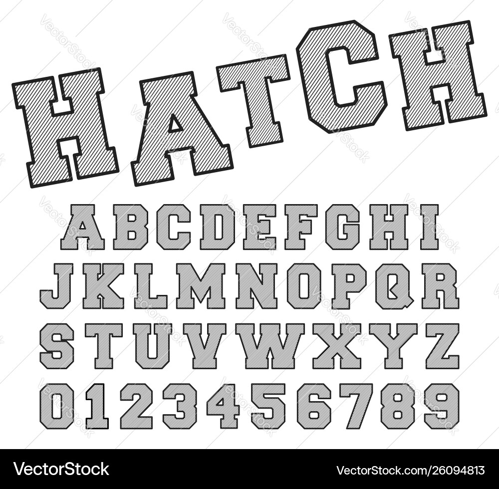 Hatch alphabet font template letters and numbers vector image