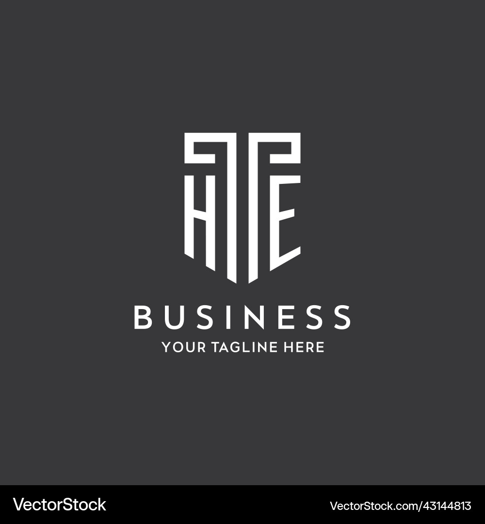 He monogram initial name with shield shape icon Vector Image