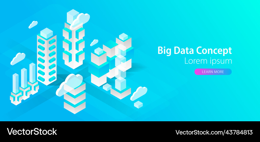 Isometric big data flow processing concept cloud Isometric big data flow processing concept cloud vector image
