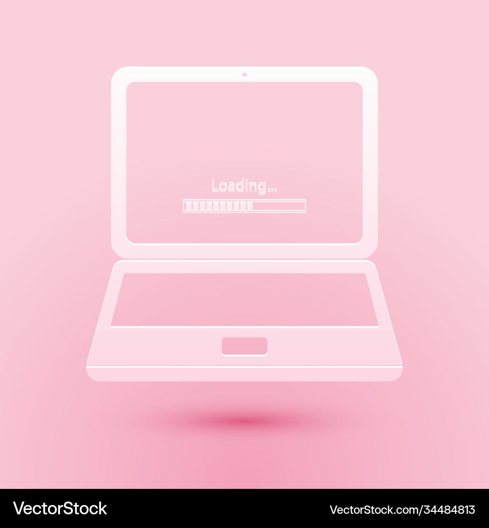 Paper cut laptop update process with loading bar Paper cut laptop update process with loading bar Vector Image