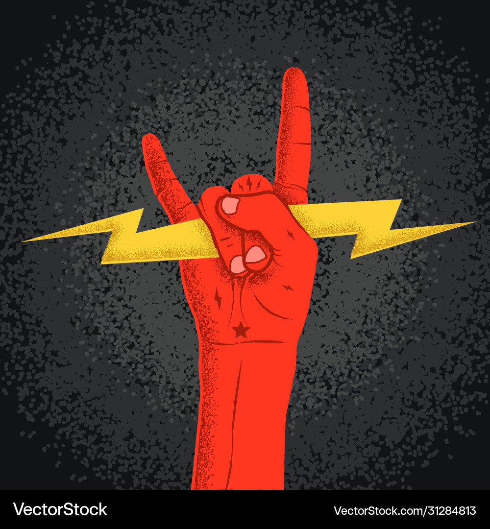 Rock Hand with Lightning Horns Royalty Free Vector Image