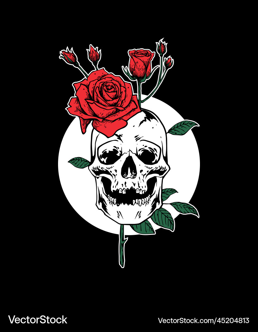 Skull with Rose - Gothic Art Vector Image