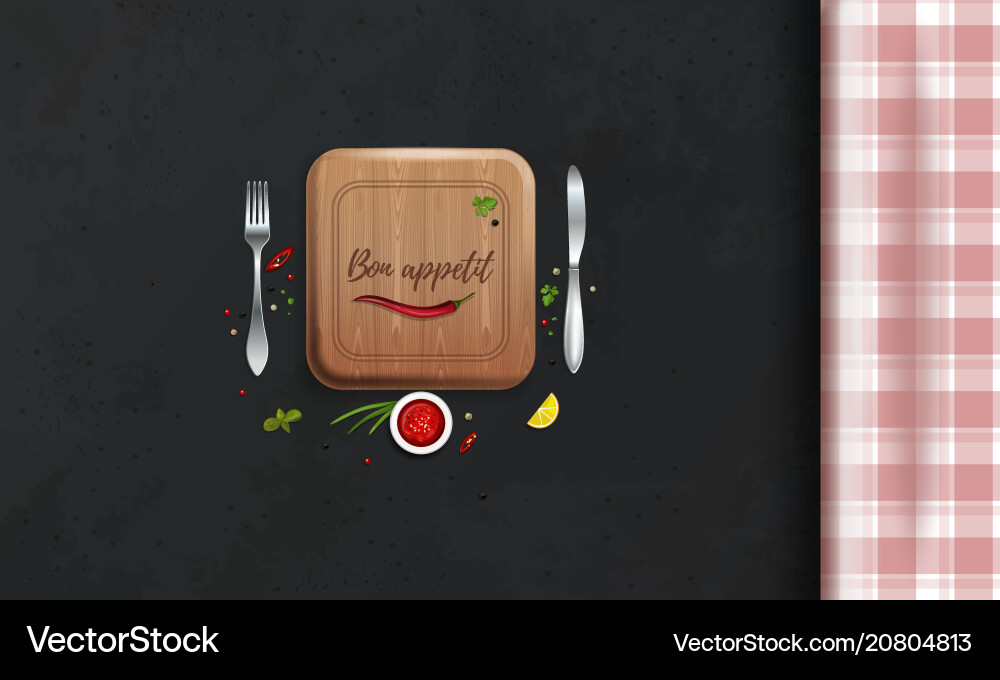 Table with a checkered tablecloth view from above Vector Image