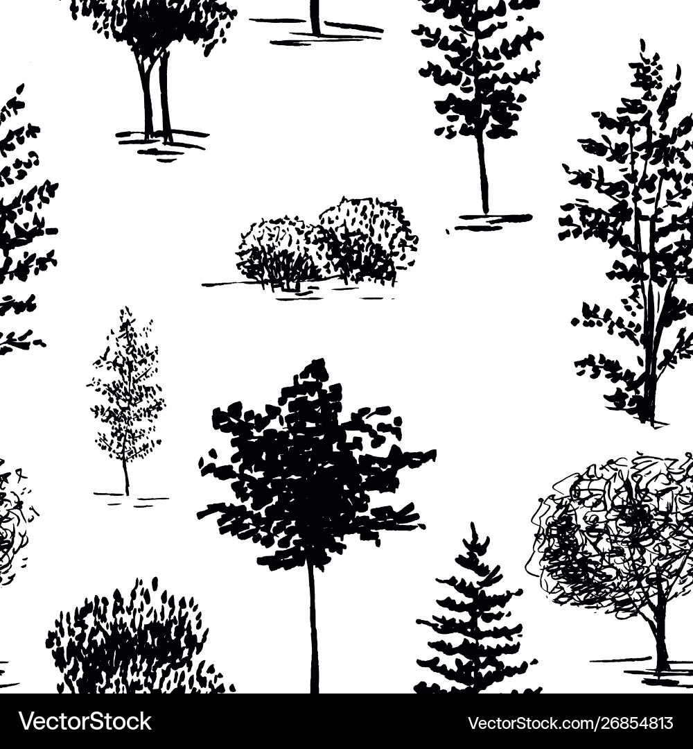 Trees sketch background seamless pattern Trees sketch background seamless pattern Vector Image
