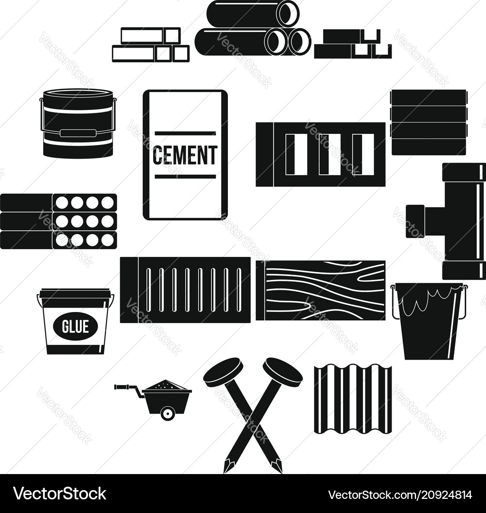 Building materials icons set simple style Building materials icons set simple style vector image