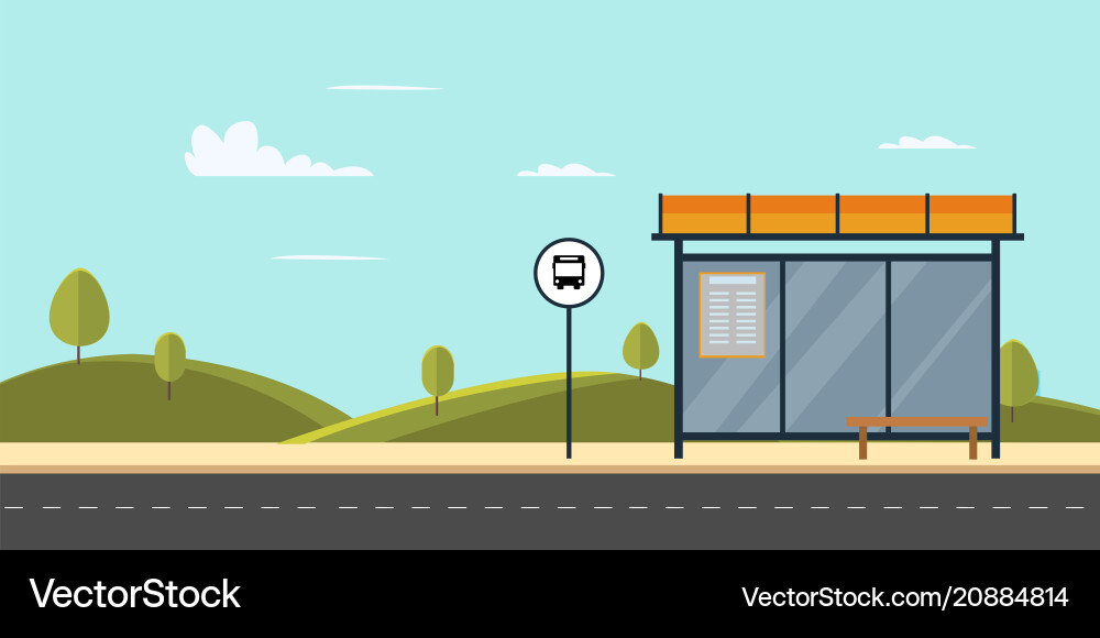 Bus stop on main street city public park Vector Image