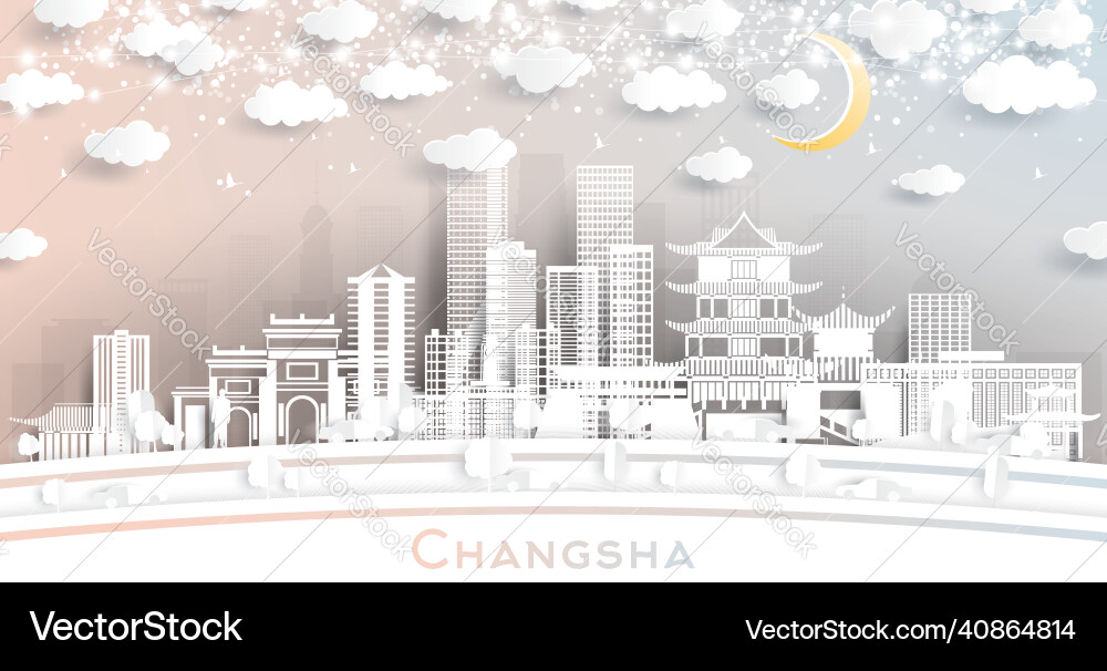 Changsha china city skyline in paper cut style Changsha china city skyline in paper cut style vector image