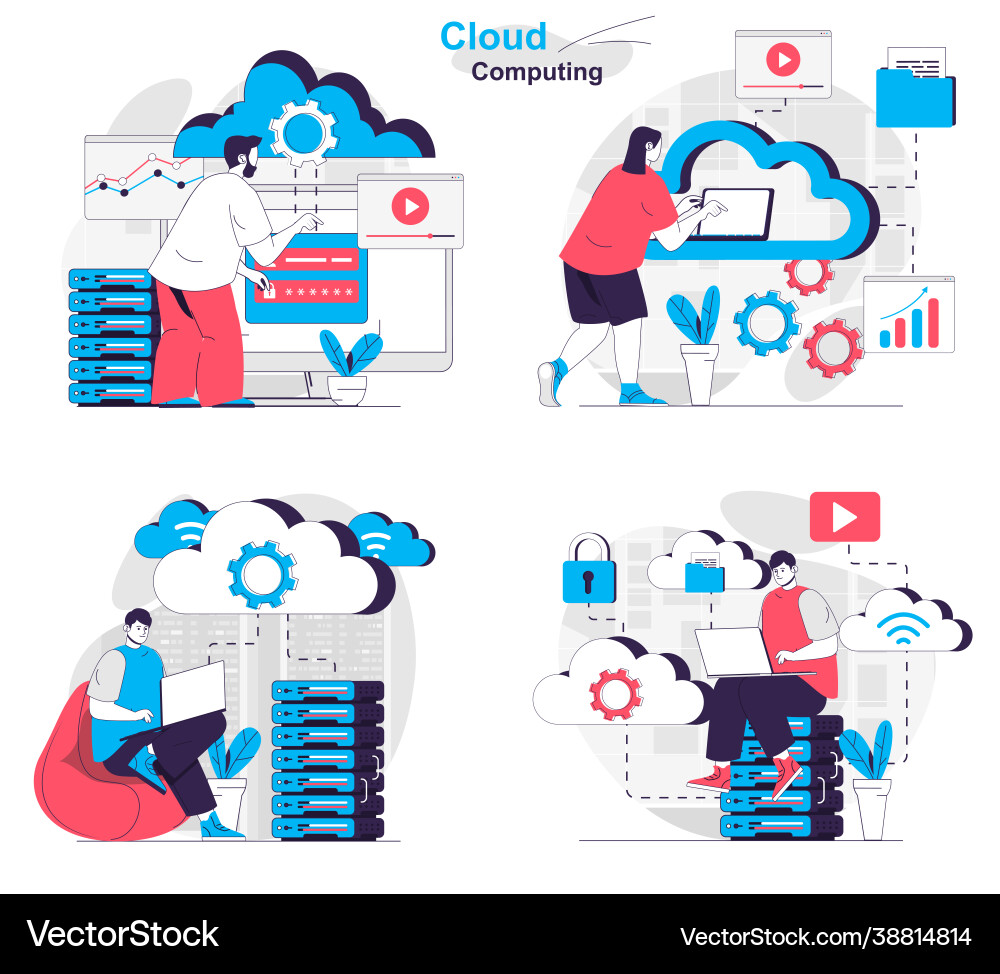 Cloud Computing Konzept Computer-Ingenieure Cloud Computing Konzept Computer-Ingenieure vektorbild