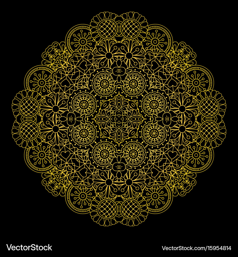 Floral gold linear round decorative element Vector Image