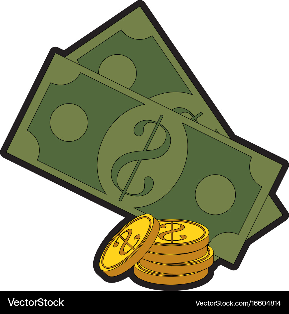 Money coins and bills icon – Royalty-Free Vector | VectorStock, image size:991x1080