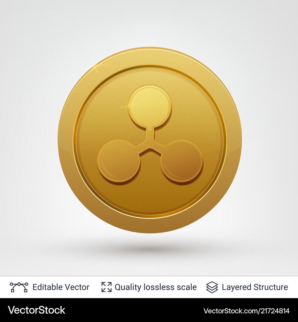Ripple symbol on round coin with drop shadow Ripple symbol on round coin with drop shadow vector image