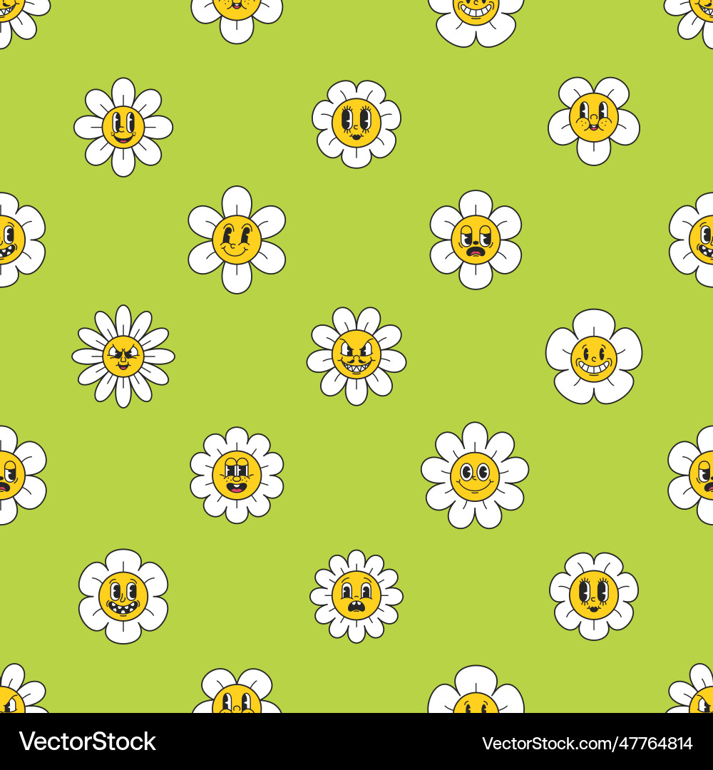 Seamless pattern with y2k flower characters Seamless pattern with y2k flower characters Vector Image