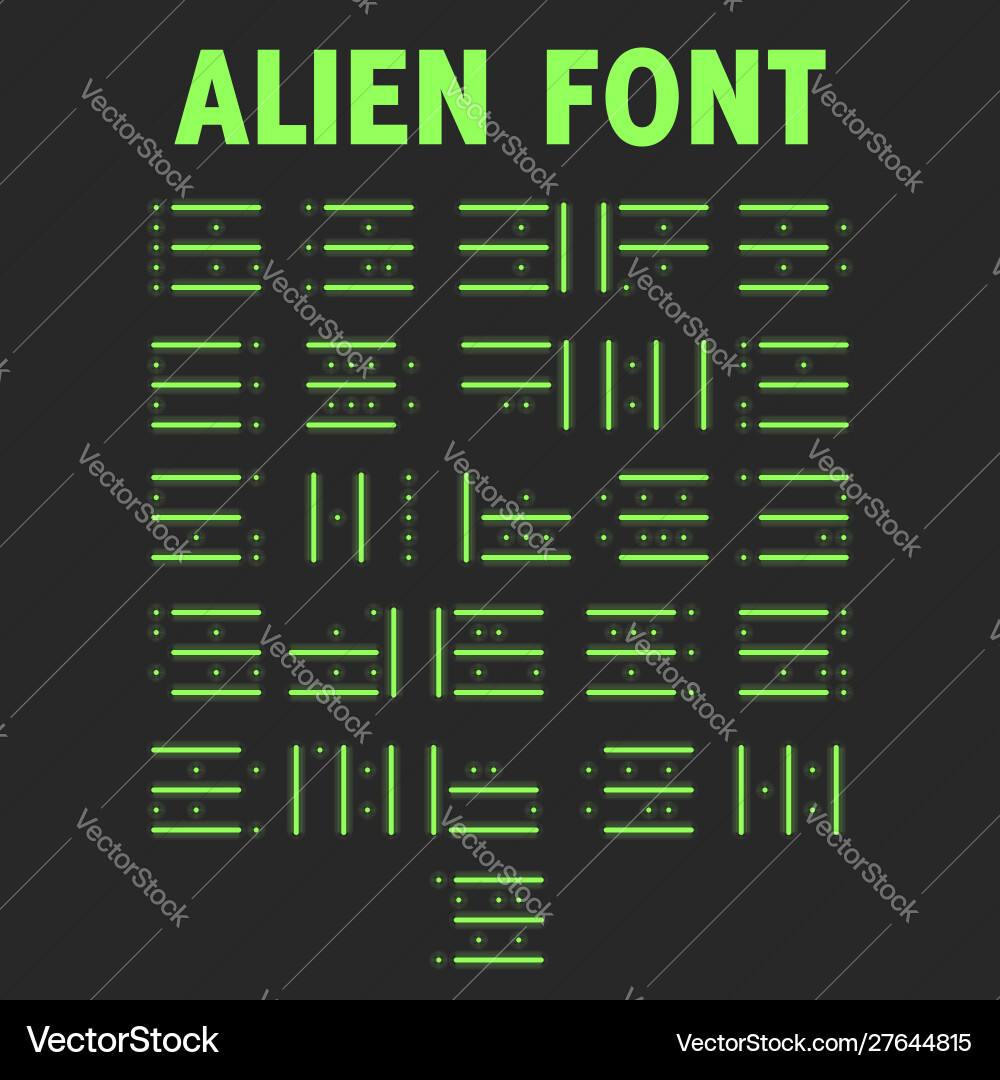 Alien font set bright green letters Alien font set bright green letters vector image