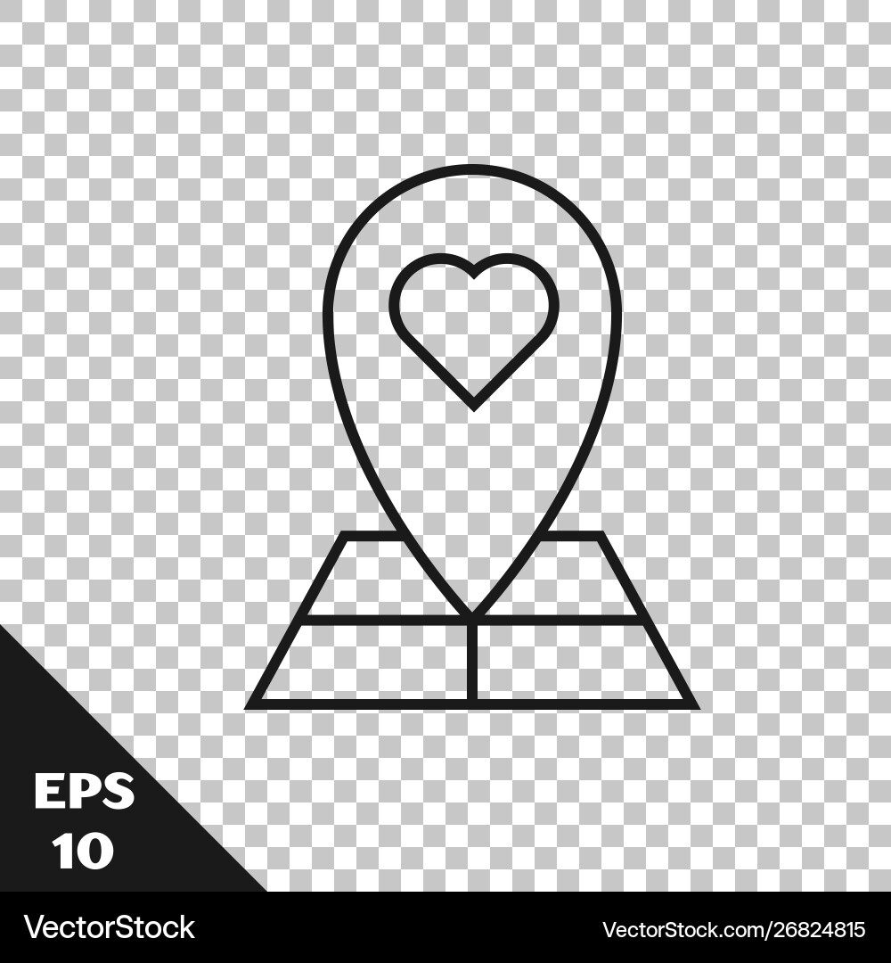 Black line map pointer with heart icon isolated Black line map pointer with heart icon isolated vector image