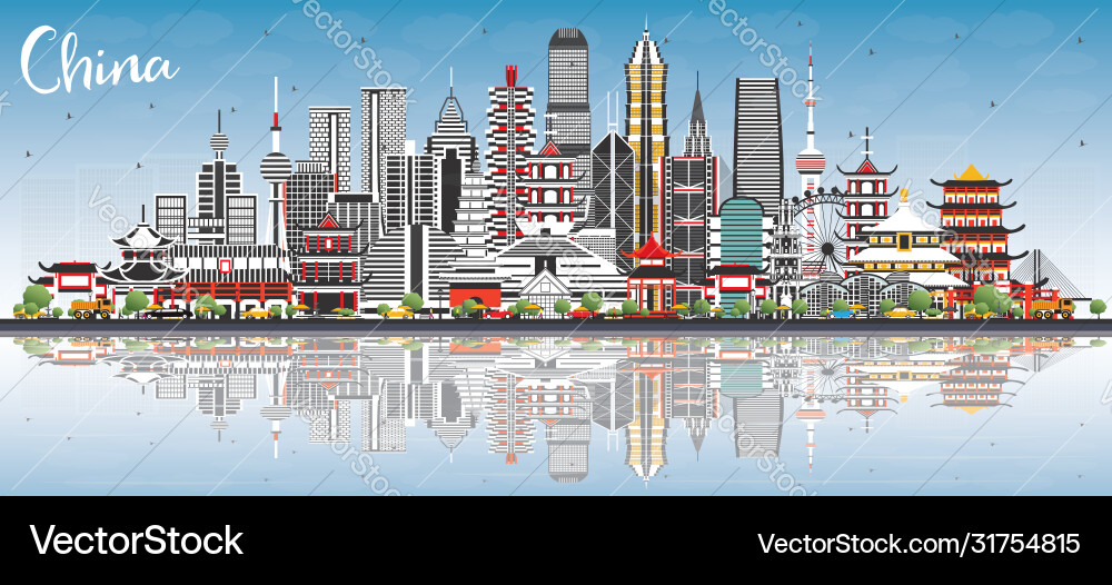 China Stadt Skyline mit grauen Gebäuden blau Himmel China Stadt Skyline mit grauen Gebäuden blau Himmel vektorbild