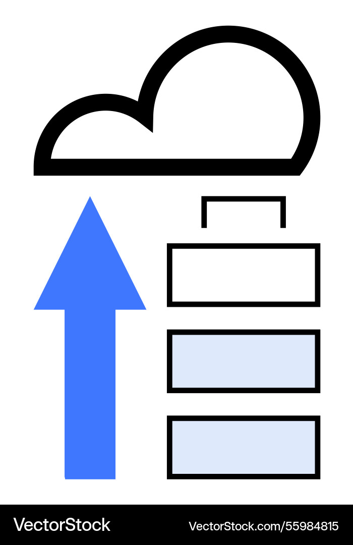 Cloud storage with blue upload arrow and three Cloud storage with blue upload arrow and three vector image