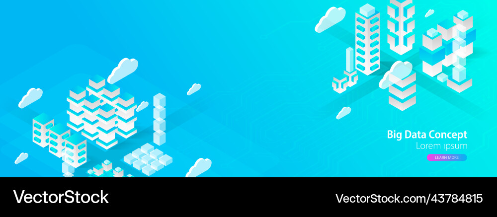 Isometric big data flow processing concept cloud vector image