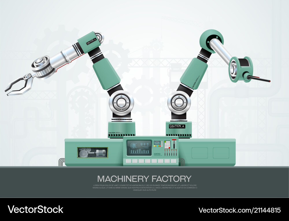 Machine robotic robot arm hand factory Machine robotic robot arm hand factory vector image