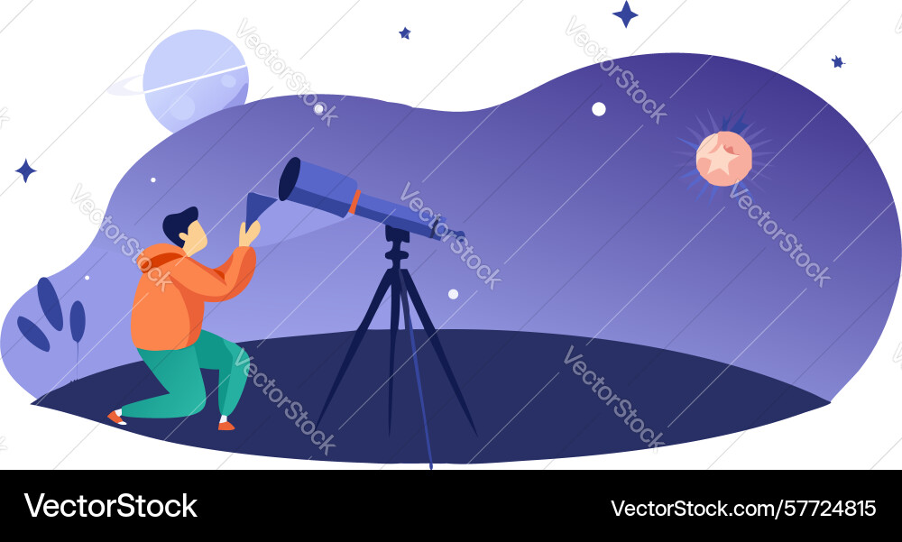 Man using telescope for sunset celestial Vector Image