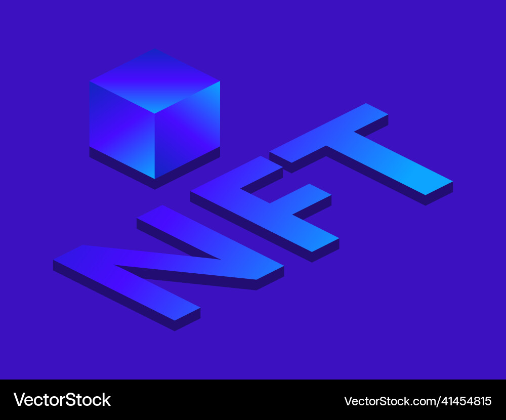 Nft text with cube gradient blue color Nft text with cube gradient blue color vector image