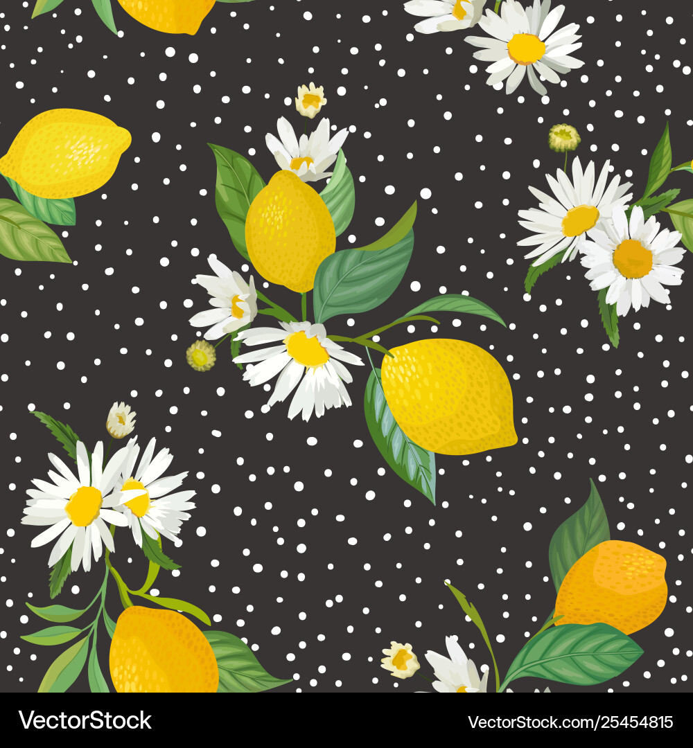 Seamless lemon pattern with tropic fruits leaves Seamless lemon pattern with tropic fruits leaves vector image