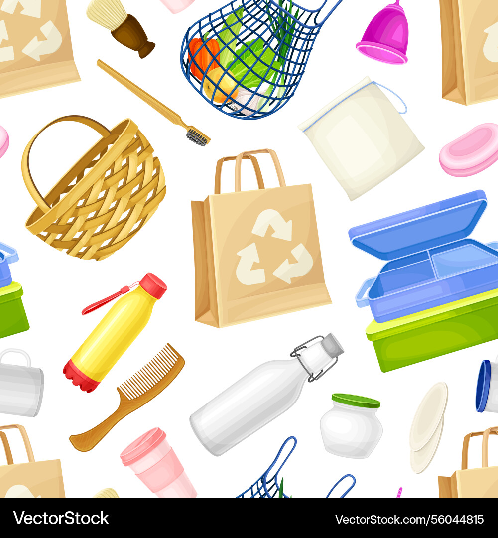 Zero waste object and reusable product seamless Zero waste object and reusable product seamless vector image