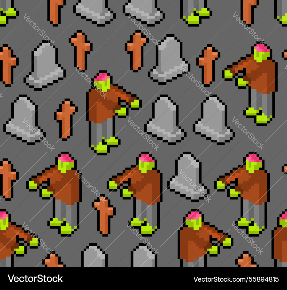 Zombie pixel art pattern seamless 8 bit dead man Vector Image