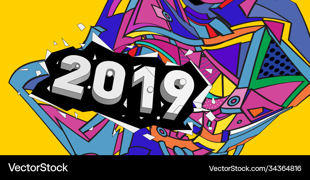 2019 new year text with colorful abstract 2019 new year text with colorful abstract Vector Image