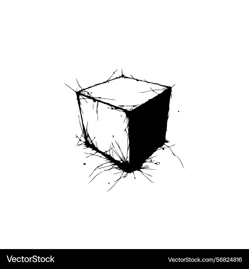 Abstract cube with ink splatters creating Vector Image