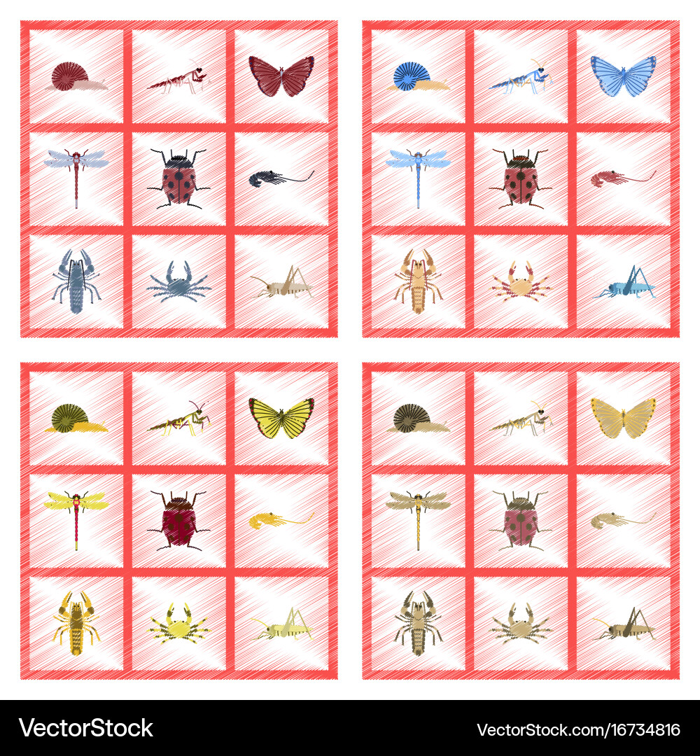 Assembly flat shading style bug snail butterfly vector image