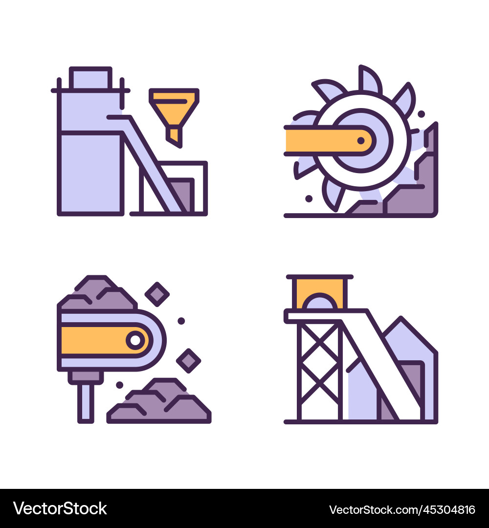 Coal mining process pixel perfect rgb color icons vector image