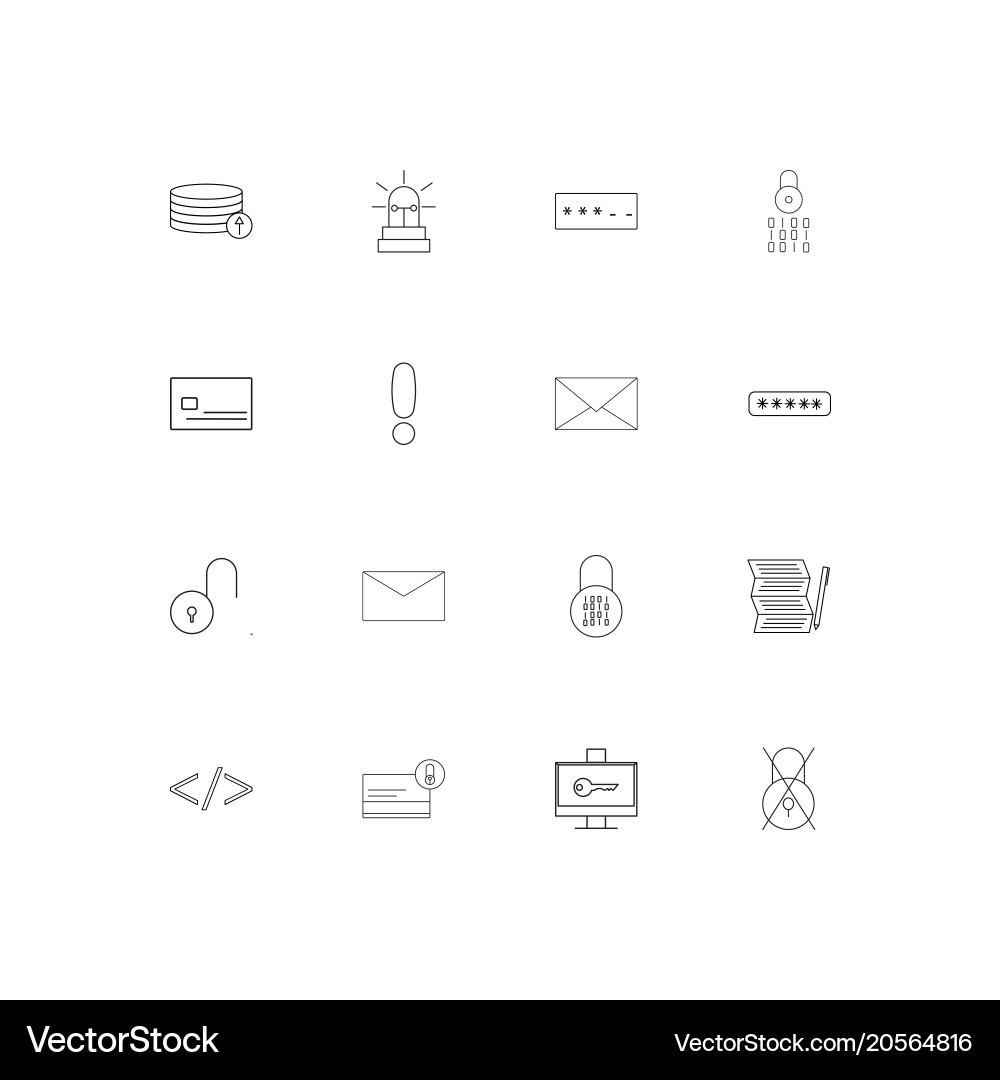Cyber security simple linear icons set outlined Vector Image