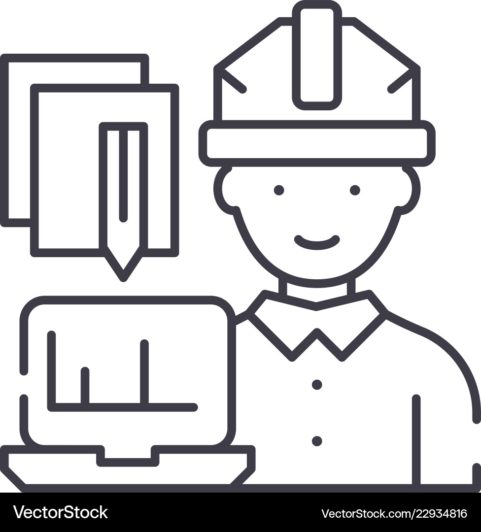 Engineer and computer line icon concept Engineer and computer line icon concept Vector Image