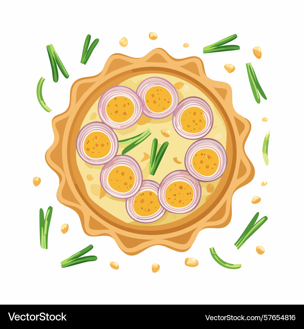 Overhead view of onion and chive tart crust Vector Image