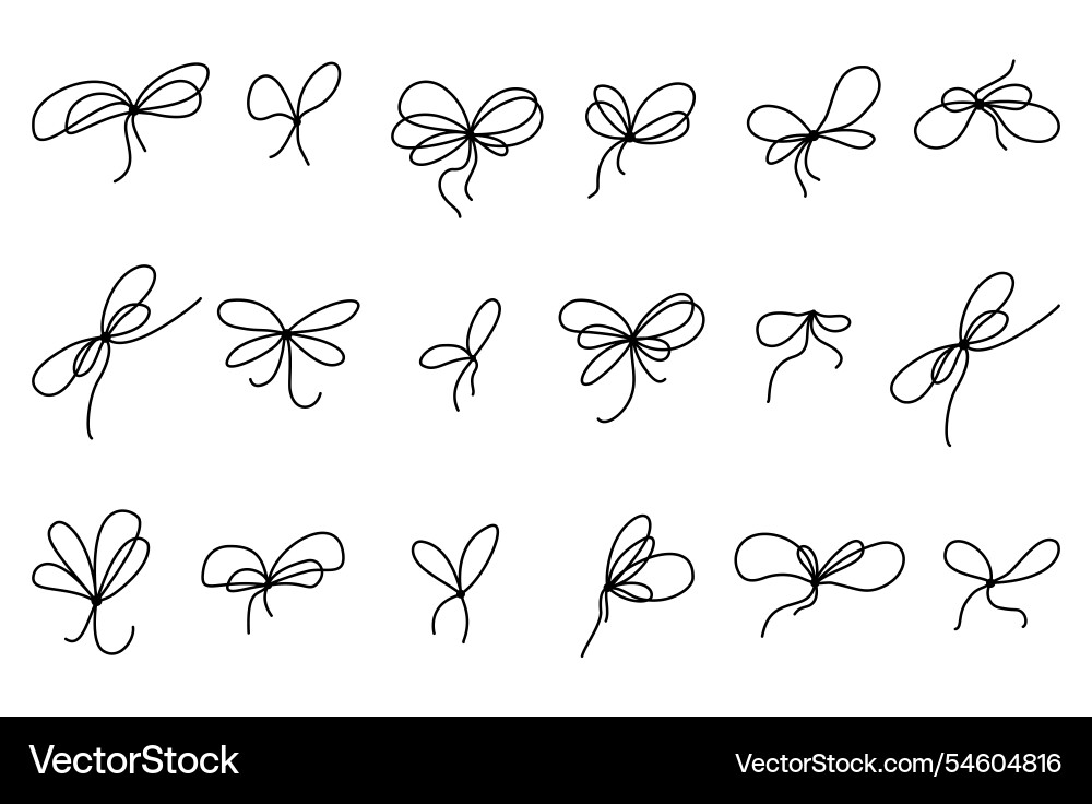 Ribbon bows set with simple line design vector image