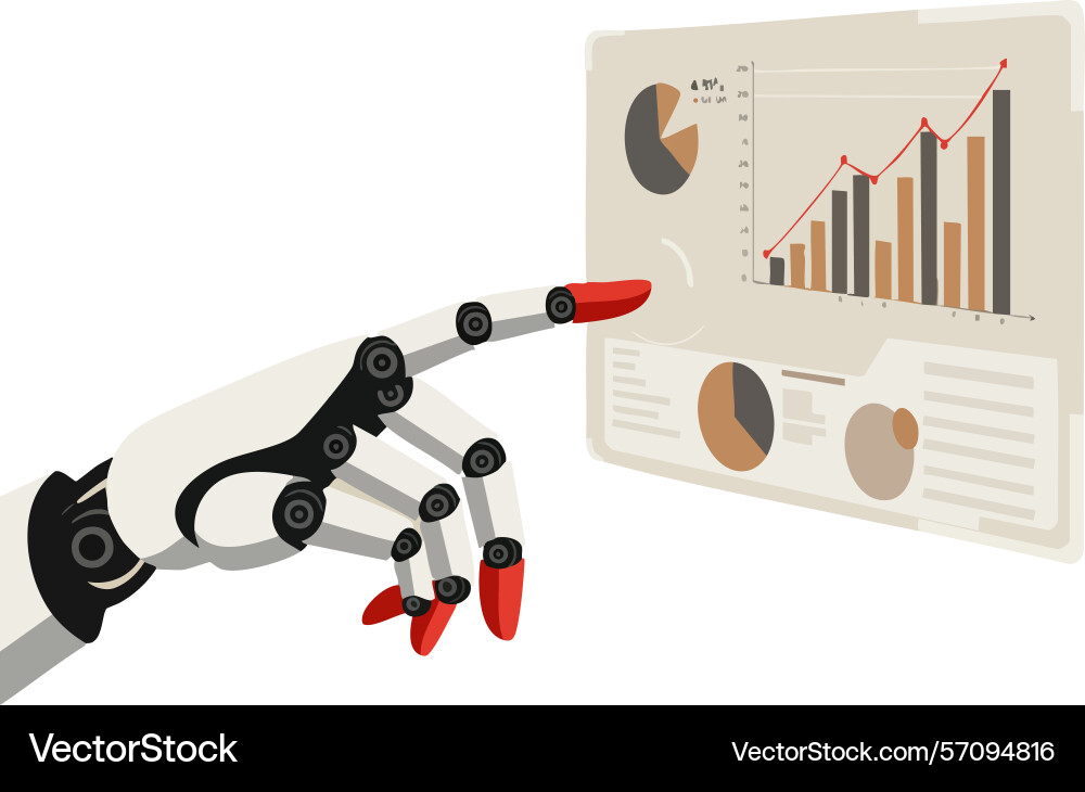 Robotic hand pointing at business analytics chart vector image