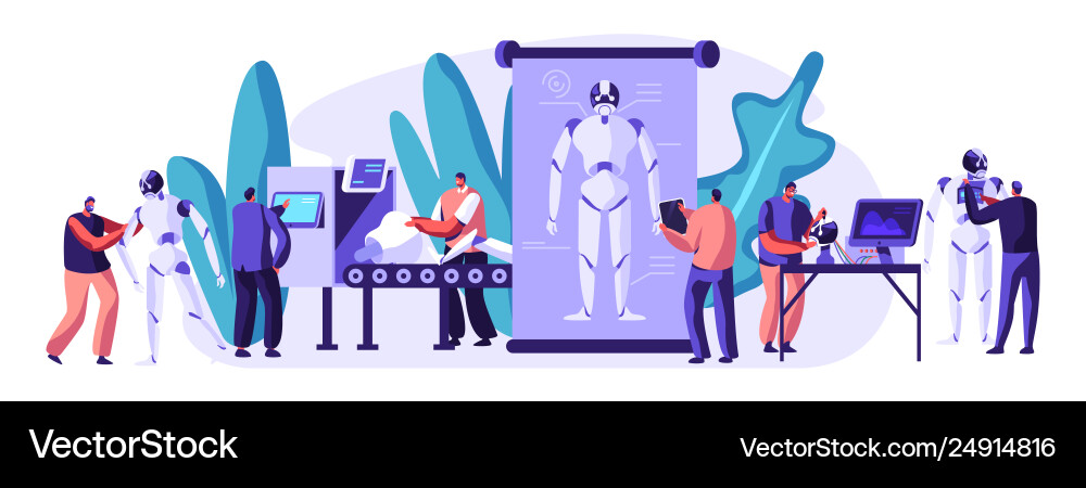 Robotics Engineers Programming Robots vector image