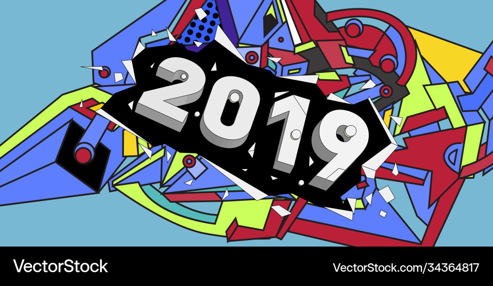 2019 new year text with colorful abstract 2019 new year text with colorful abstract Vector Image