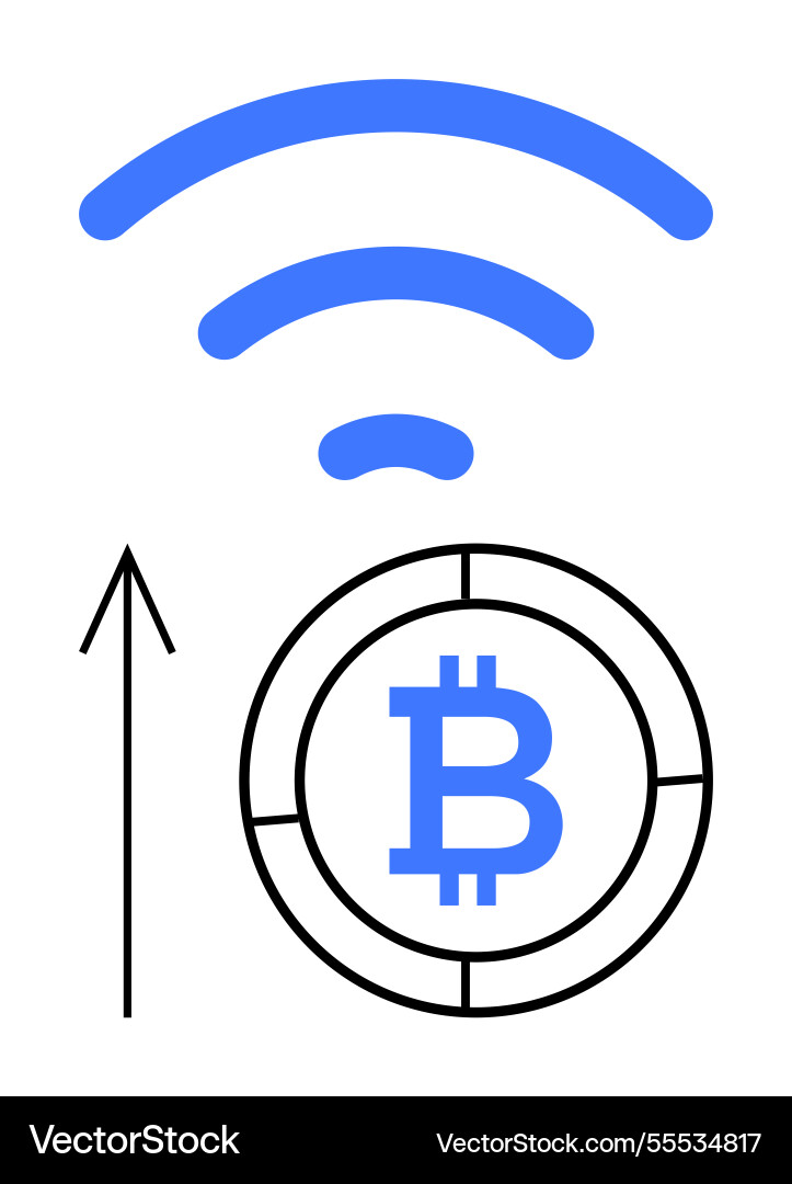Bitcoin symbol with wireless signal and upward vector image