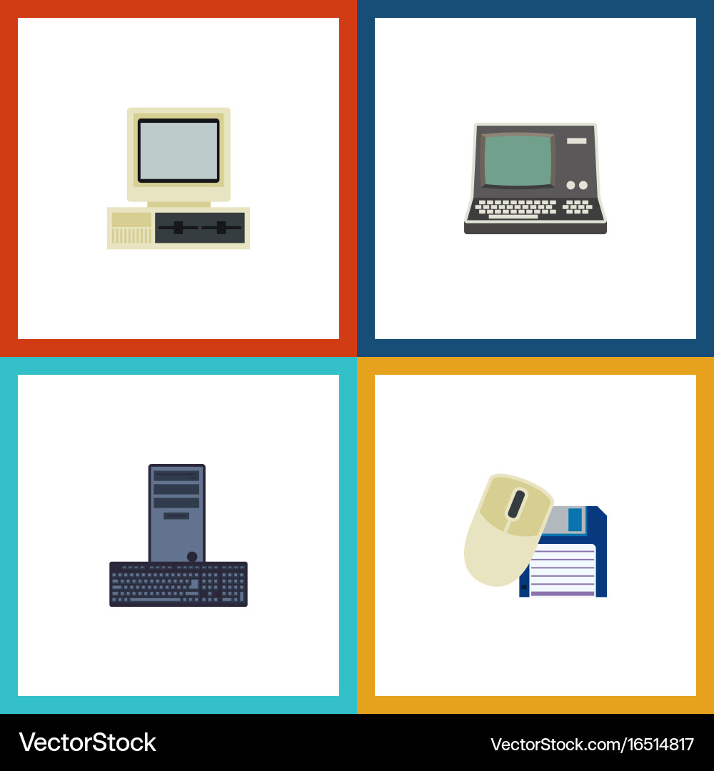 Flat icon laptop set of computer mouse processor vector image