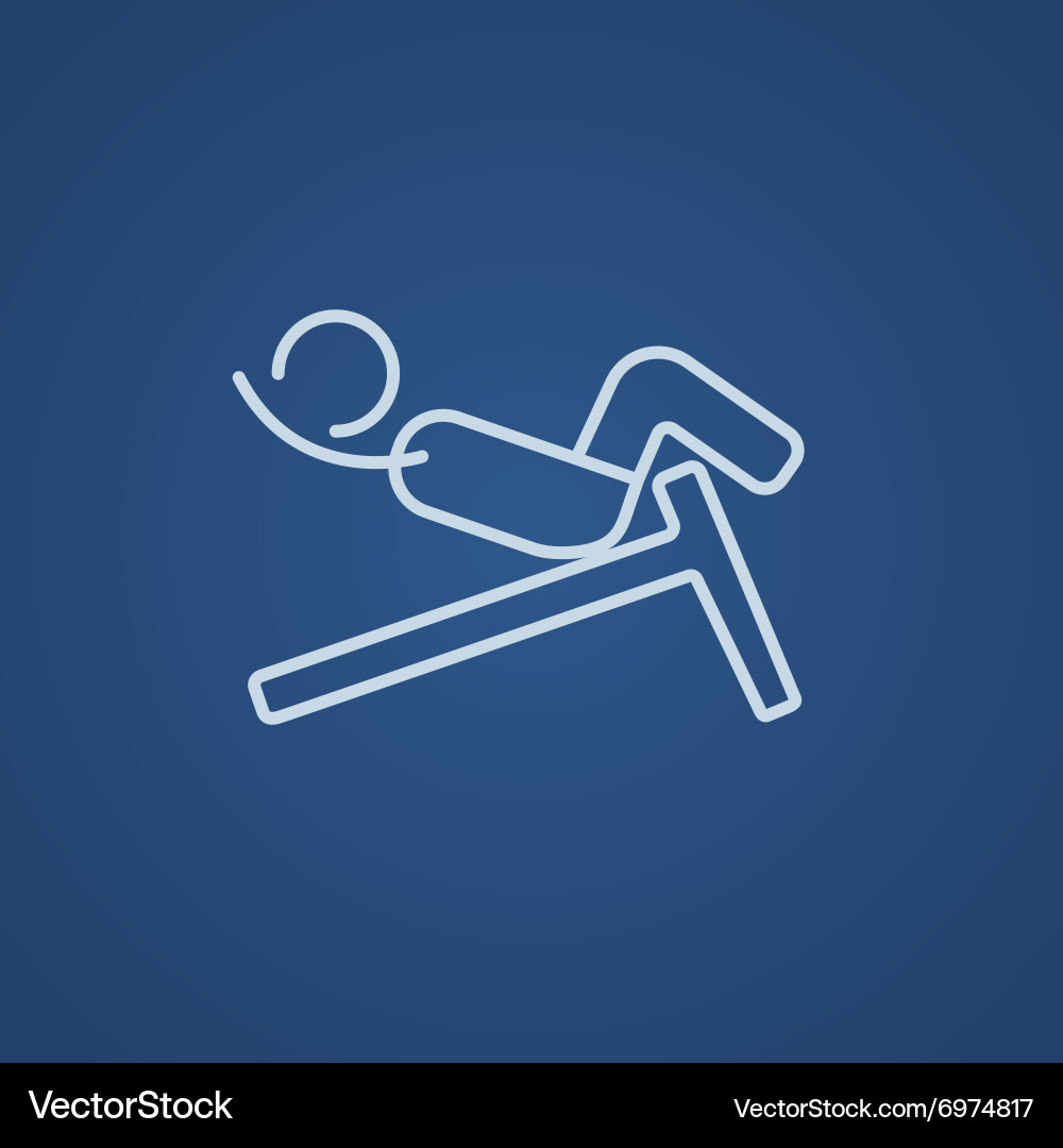 Man doing crunches on incline bench line icon vector image