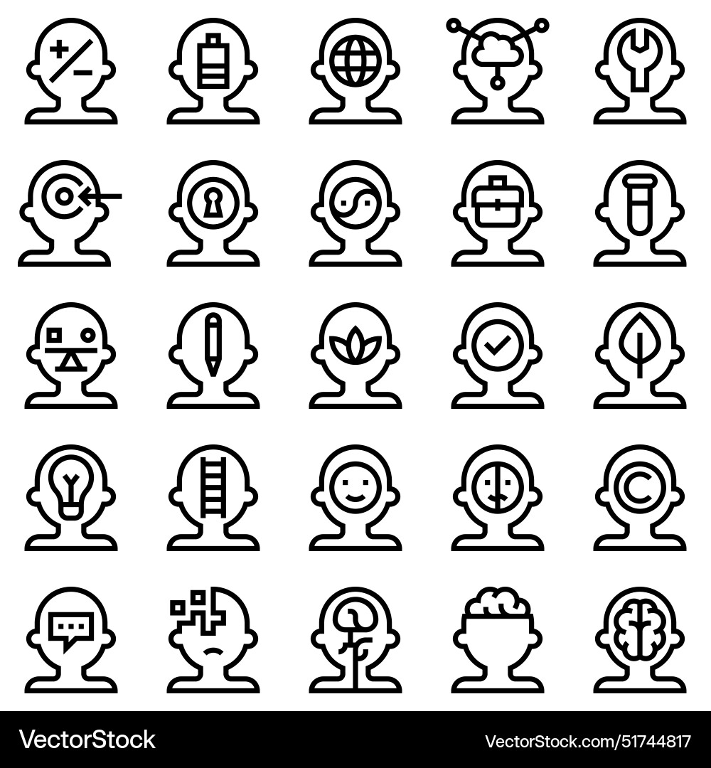 Mind process line icon set in filled design Mind process line icon set in filled design vector image