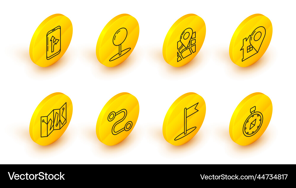 Set line compass flag route location folded map Set line compass flag route location folded map vector image