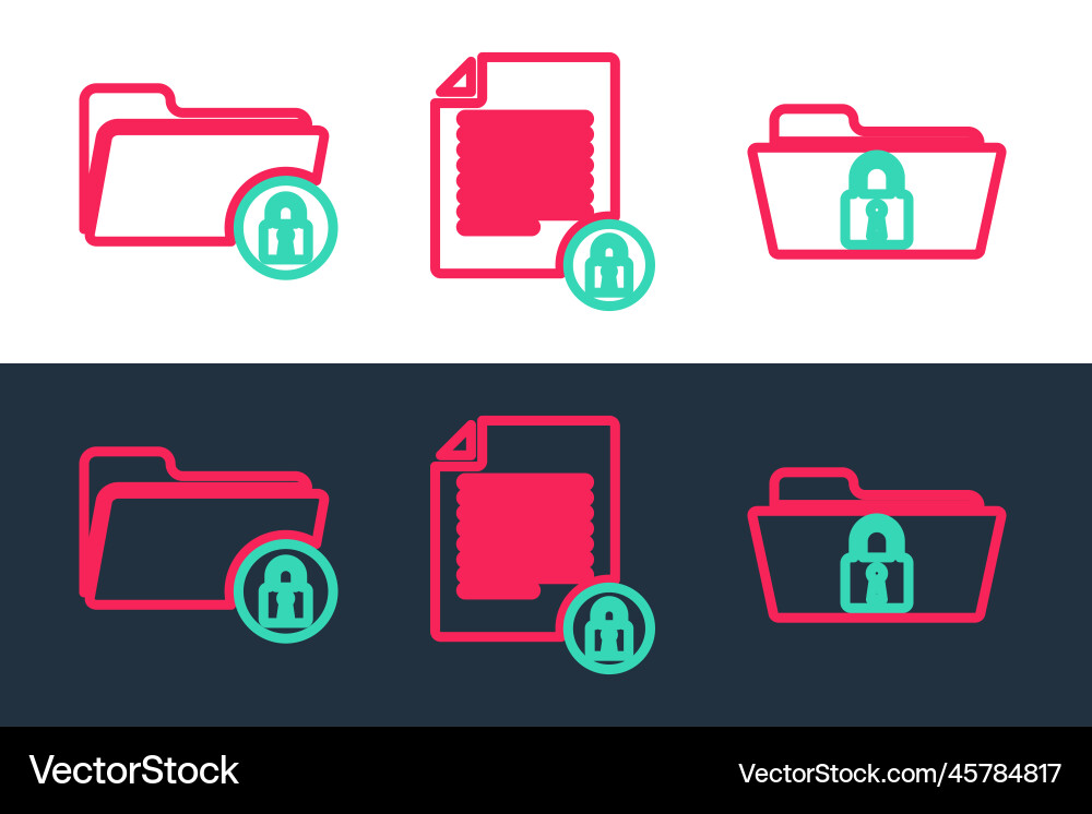 Set line folder and lock document icon Set line folder and lock document icon vector image