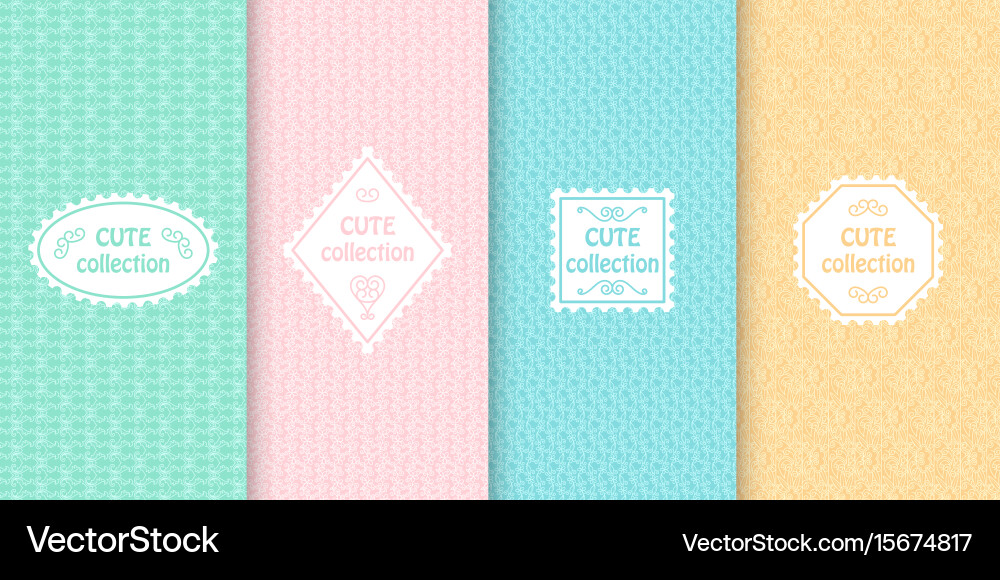 Set of cute pastel seamless patterns with frames Vector Image